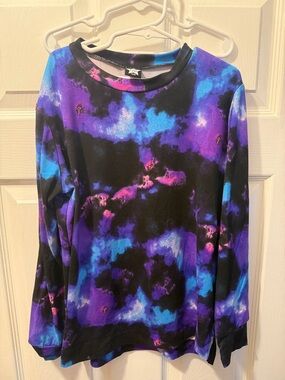 Kids Long Sleeve Tee - Black Purple Blue Tie-Dye